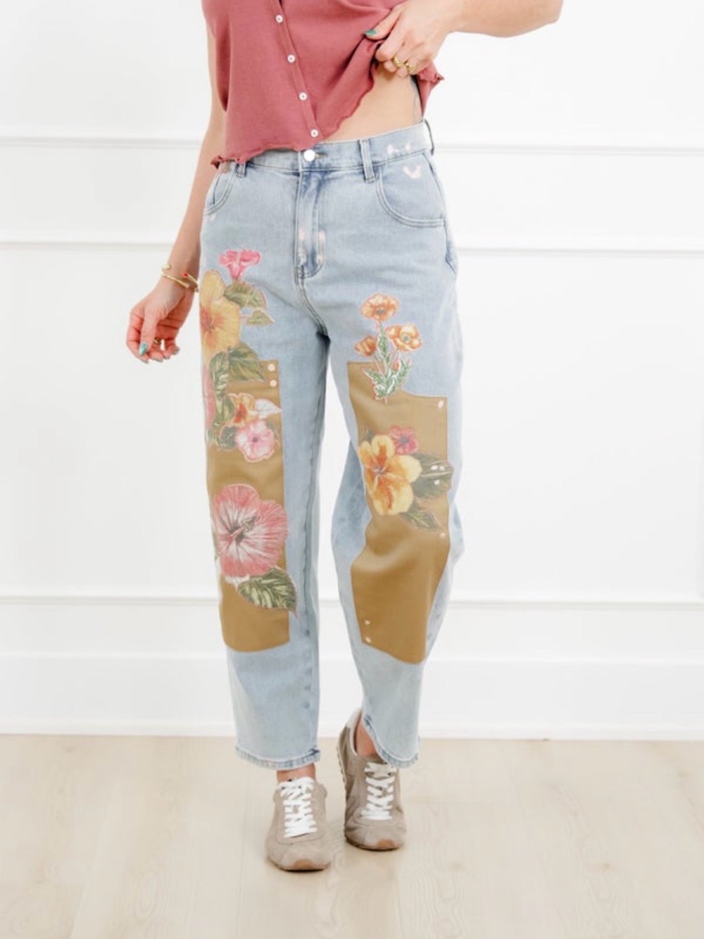 Blue B Floral Patch Barrel Jeans